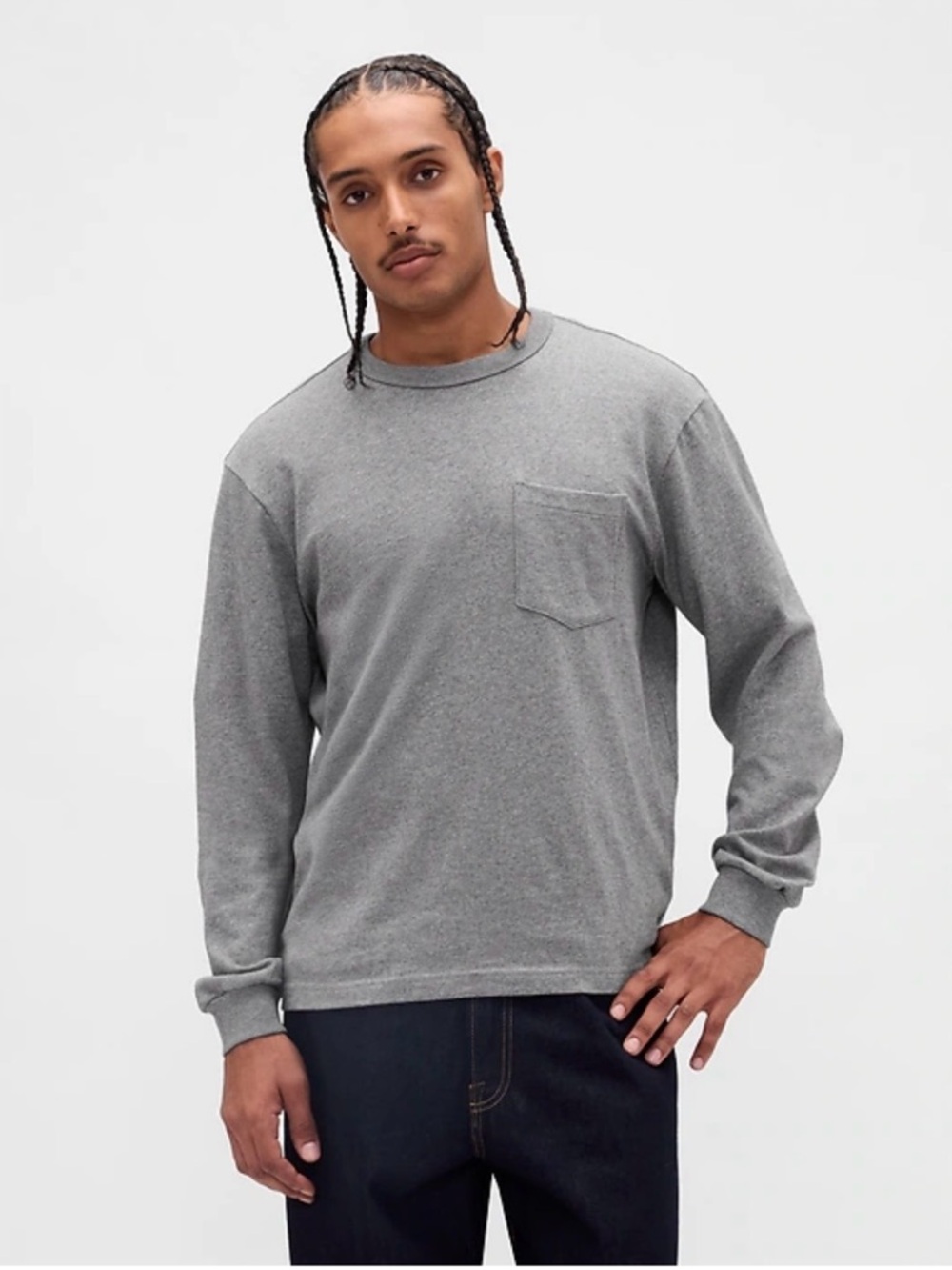 Men's Gap NWT long Sleeve Heather Gray Pocket Tee